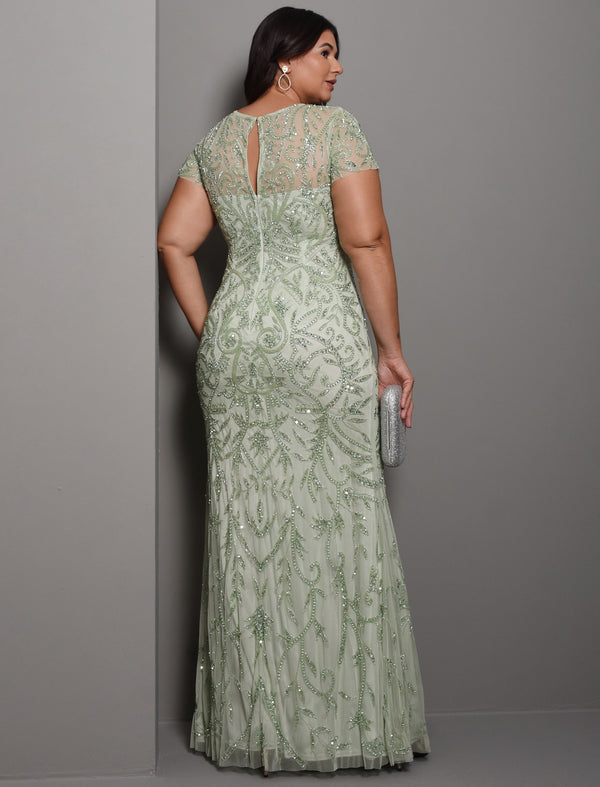 Vestido De Festa Longo Bordado Manga Curta Alyce Paris