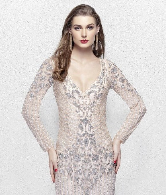 Vestido De Festa Longo Bordado Manga Longa Primavera