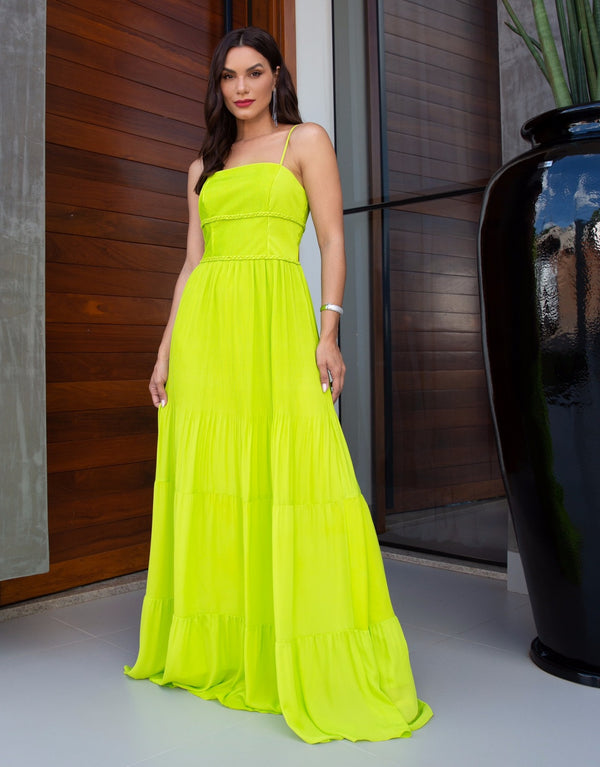 Vestido de Festa Longo Plissado Kalandra