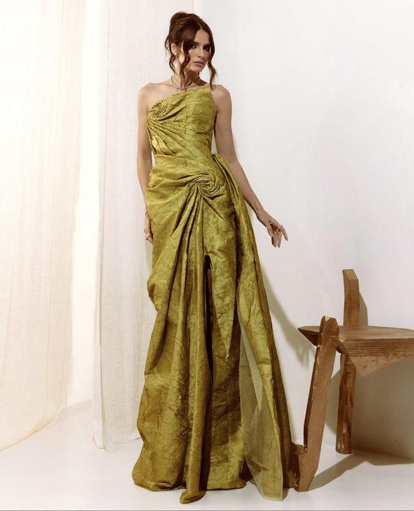 Vestido Longo Drapeado Tarik Ediz Amarelo Espectro - foto 3