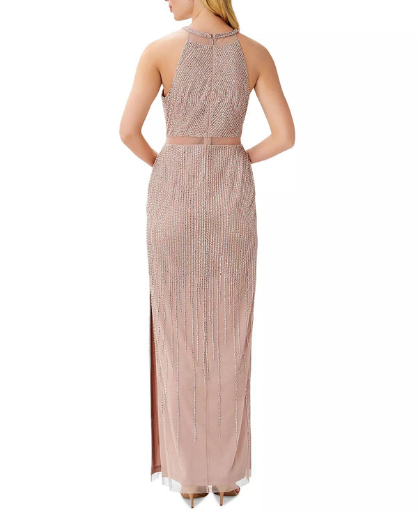 Vestido de Festa Longo Bordado Fenda Lateral Aidan Mattox