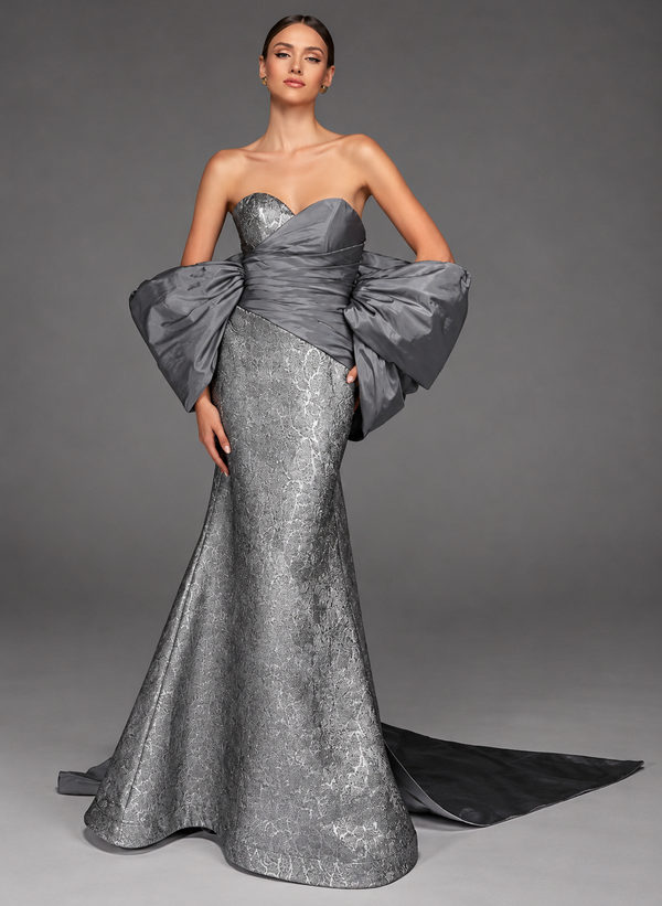 Vestido de Festa Longo Jacquard Metalizado Alyce Paris