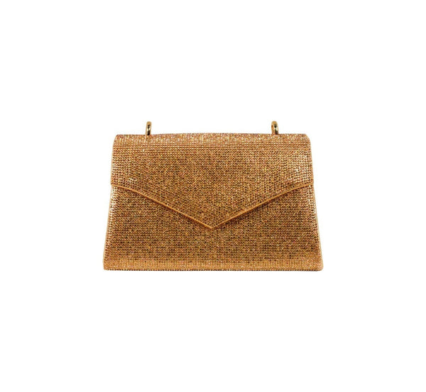 Bolsa Clutch Dourada Cristais