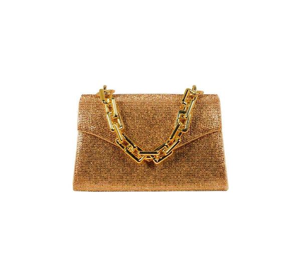Bolsa Clutch Dourada Cristais