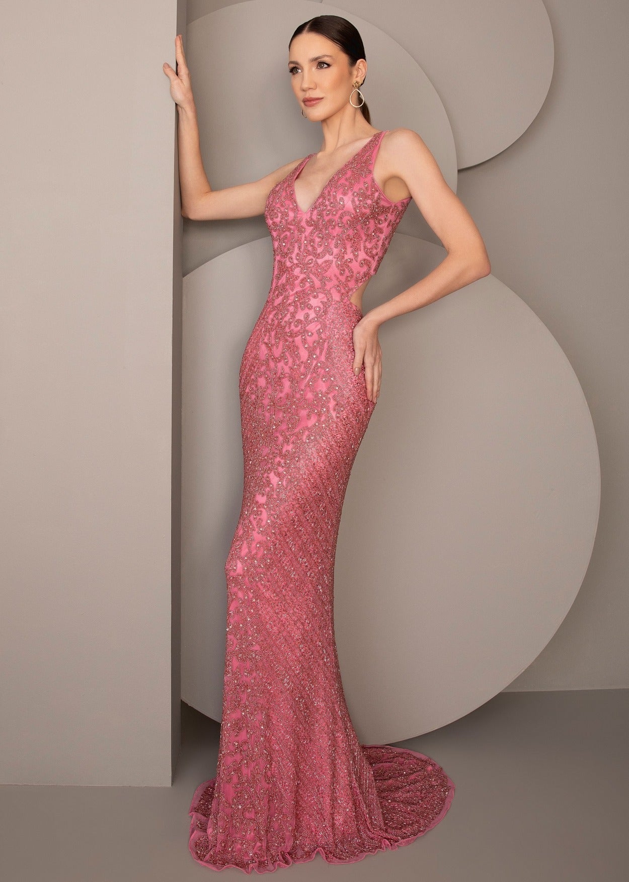 Vestido De Festa Longo Bordado Decote V Primavera