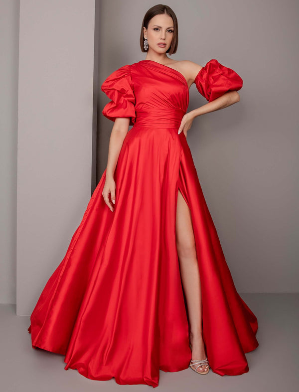 Vestido De Festa Longo Tafetá Manga Bufante Tarik Ediz