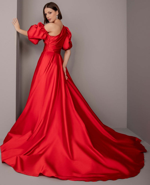 Vestido De Festa Longo Tafetá Manga Bufante Tarik Ediz