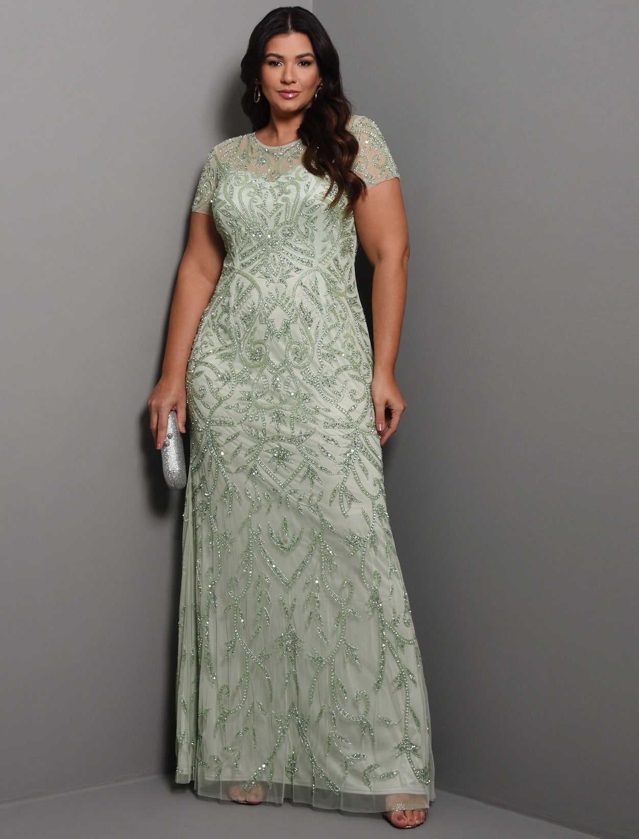 Vestido De Festa Longo Bordado Manga Curta Alyce Paris