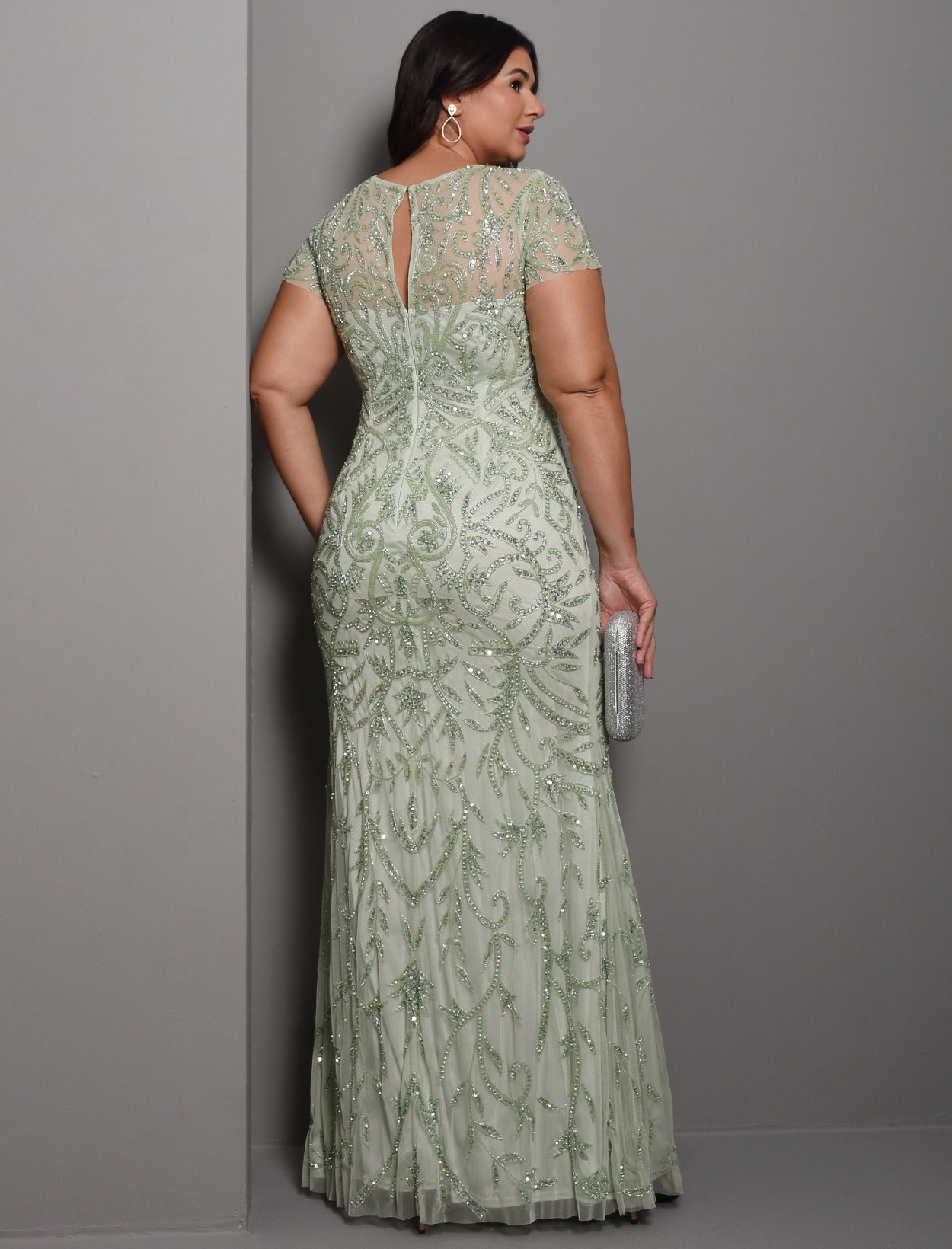 Vestido De Festa Longo Bordado Manga Curta Alyce Paris
