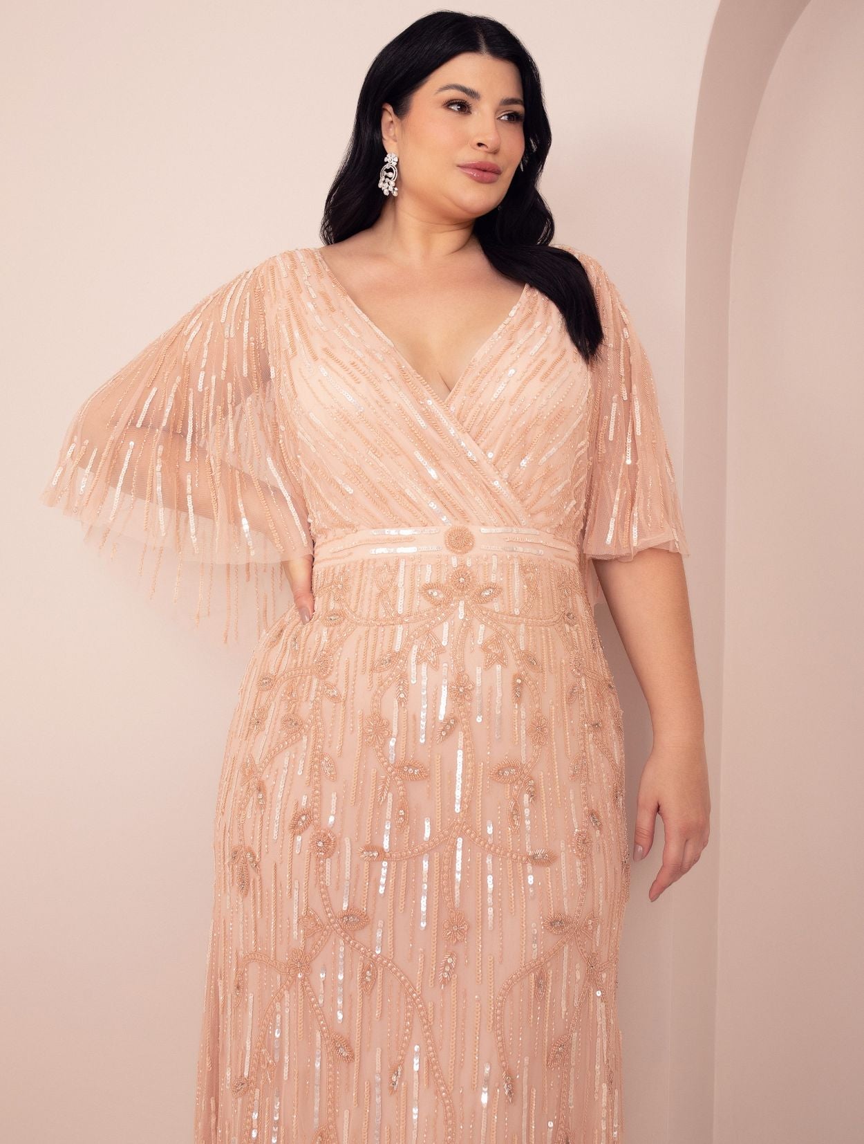 Vestido De Festa Longo Bordado Manga Godê Mac Duggal