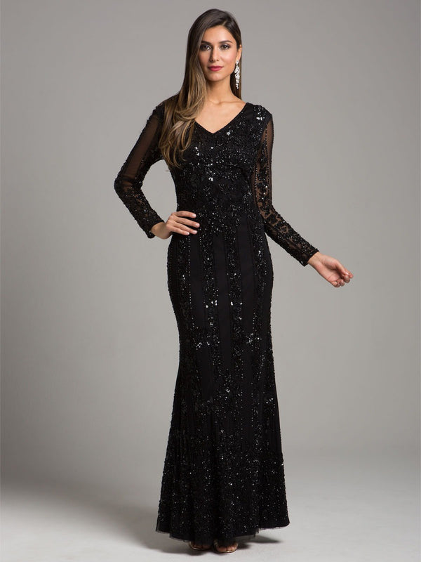Vestido De Festa Longo Bordado Manga Longa Lara