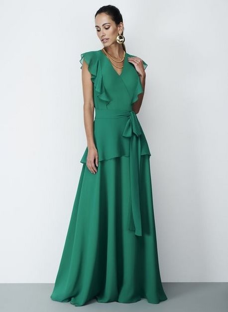 Vestido De Festa Longo Fluído Peplun Kalandra