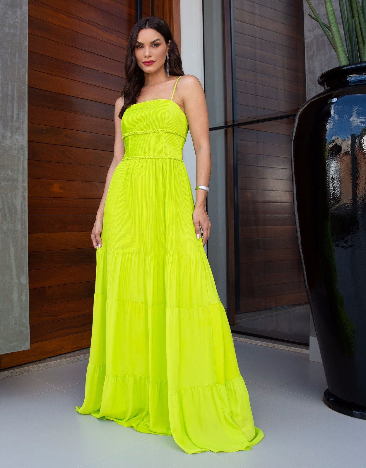 Vestido De Festa Longo Plissado Kalandra