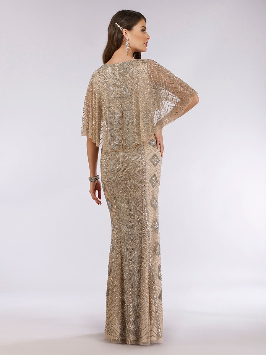 Vestido De Festa Longo Bordado Manga Godê Capa Lara