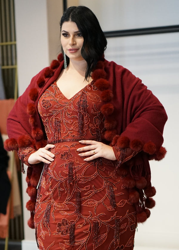 Estola de Cashmere com Pompons em Pele Concept
