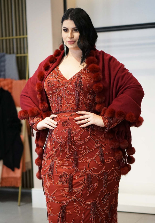 Estola de Cashmere com Pompons em Pele Concept