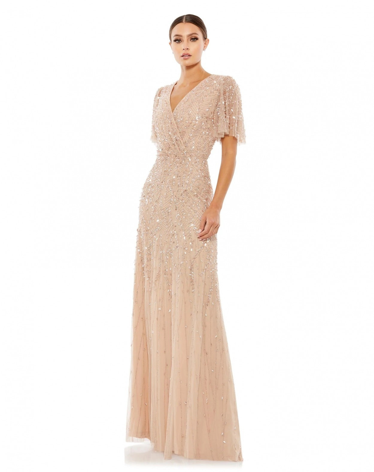 Vestido De Festa Longo Bordado Manga Godê Mac Duggal
