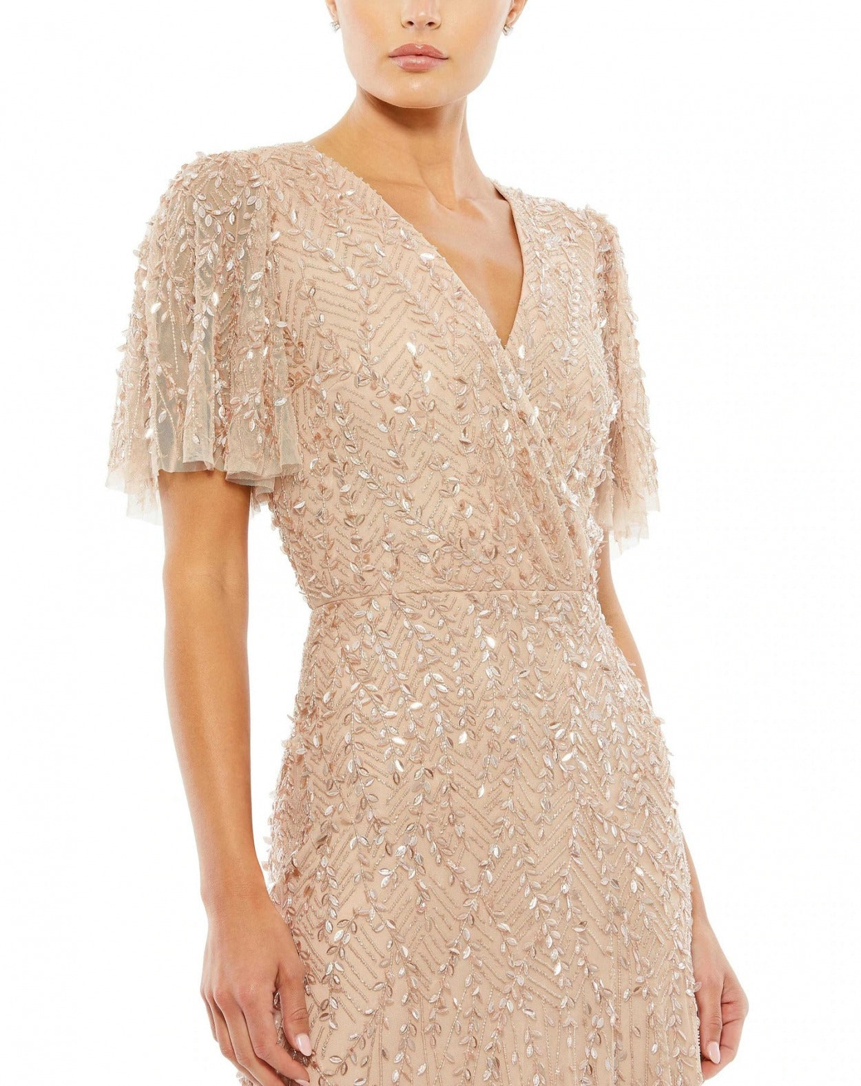 Vestido De Festa Longo Bordado Manga Godê Mac Duggal