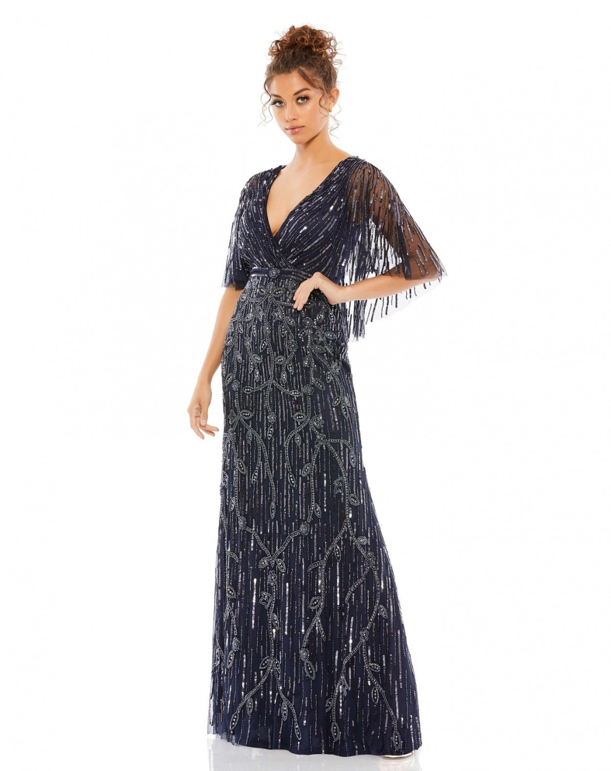 Vestido De Festa Longo Bordado Manga Godê Mac Duggal