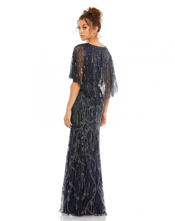 Vestido De Festa Longo Bordado Manga Godê Mac Duggal
