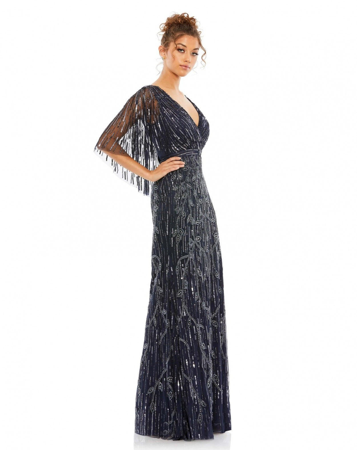 Vestido De Festa Longo Bordado Manga Godê Mac Duggal