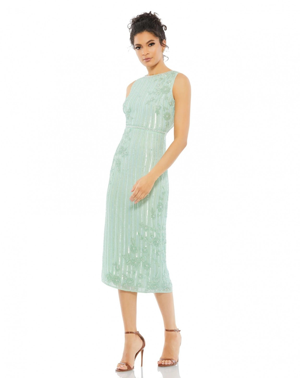 Vestido de Festa Midi Bordado sem Mangas Mac Duggal