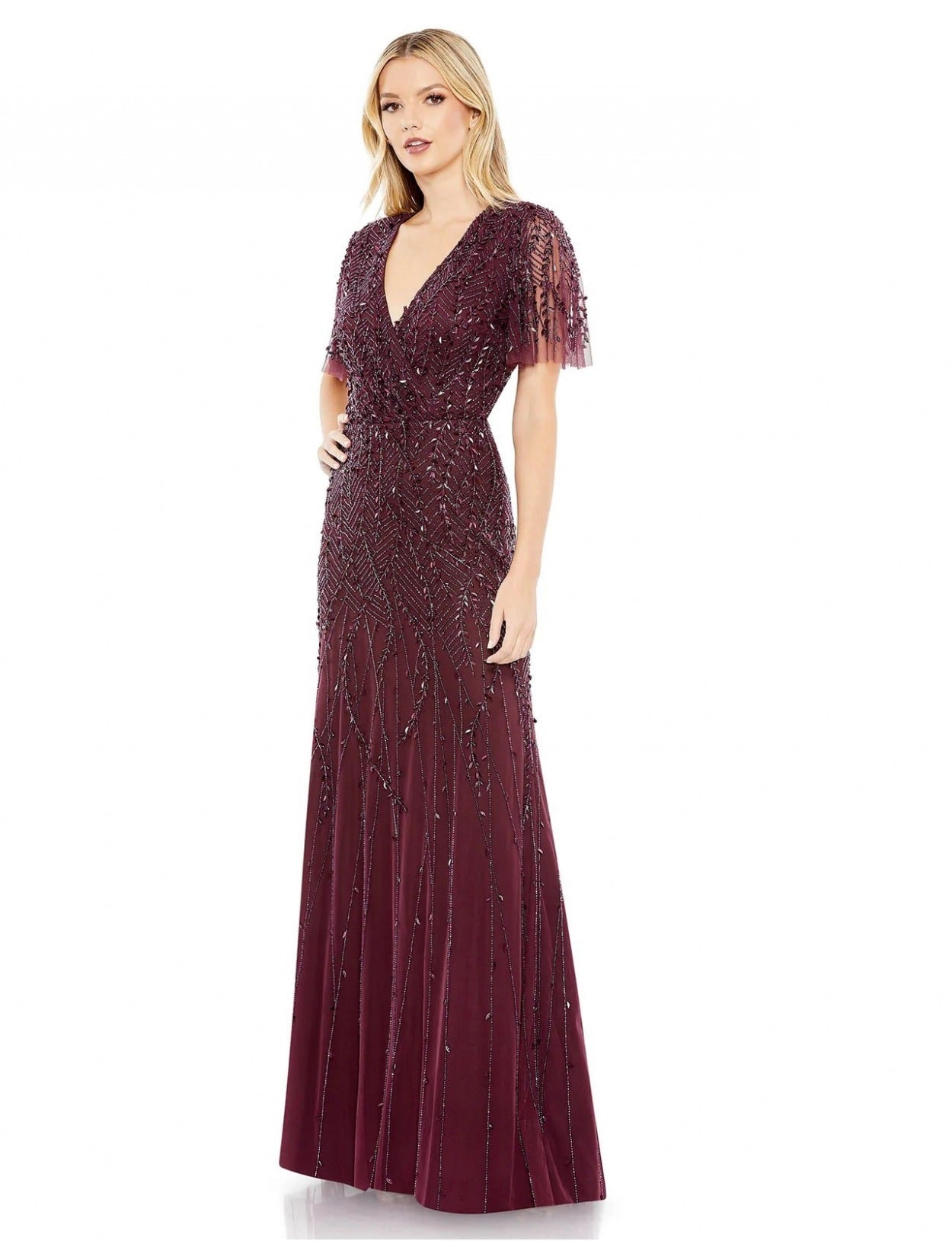 Vestido De Festa Longo Bordado Manga Godê Mac Duggal