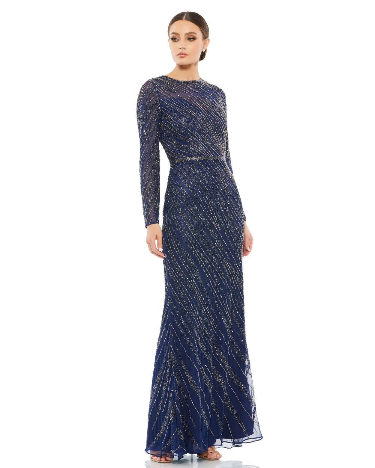 Vestido De Festa Longo Bordado Manga Longa Mac Duggal