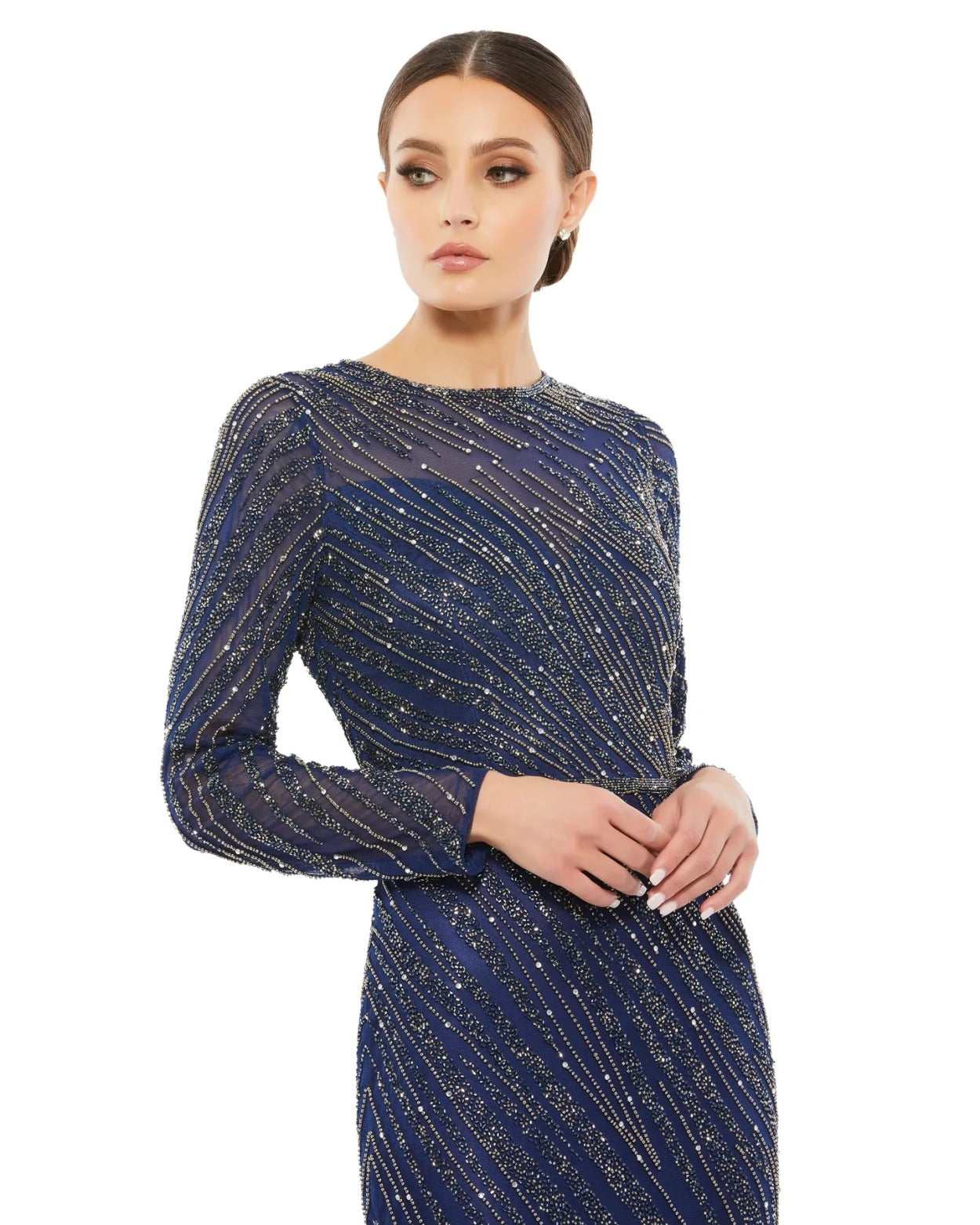 Vestido De Festa Longo Bordado Manga Longa Mac Duggal