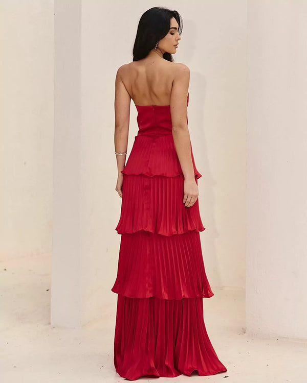 Vestido Longo Plissado Concept Vermelho - foto 2