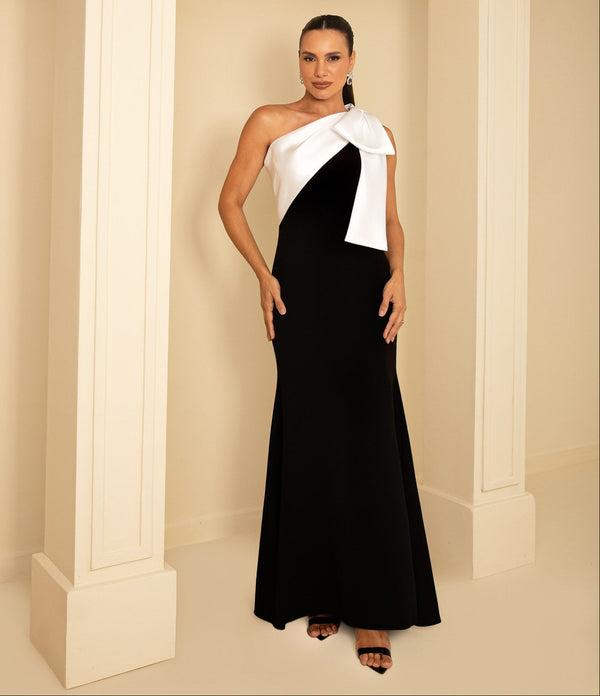 Vestido Longo Bicolor Betsy & Adam Preto - foto 2