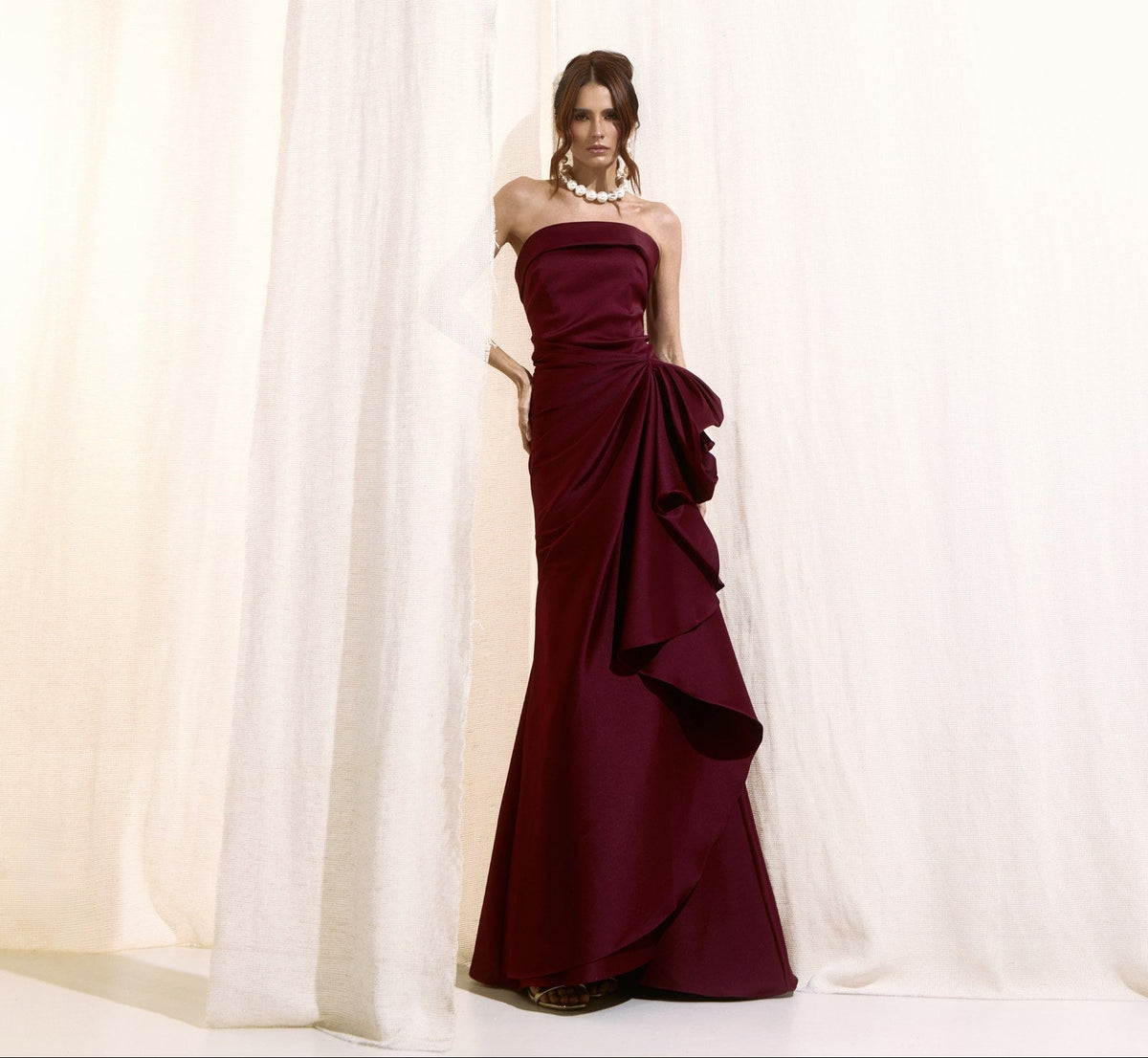 Vestido Longo Zibeline Xscape Marsala Espectro - foto 5