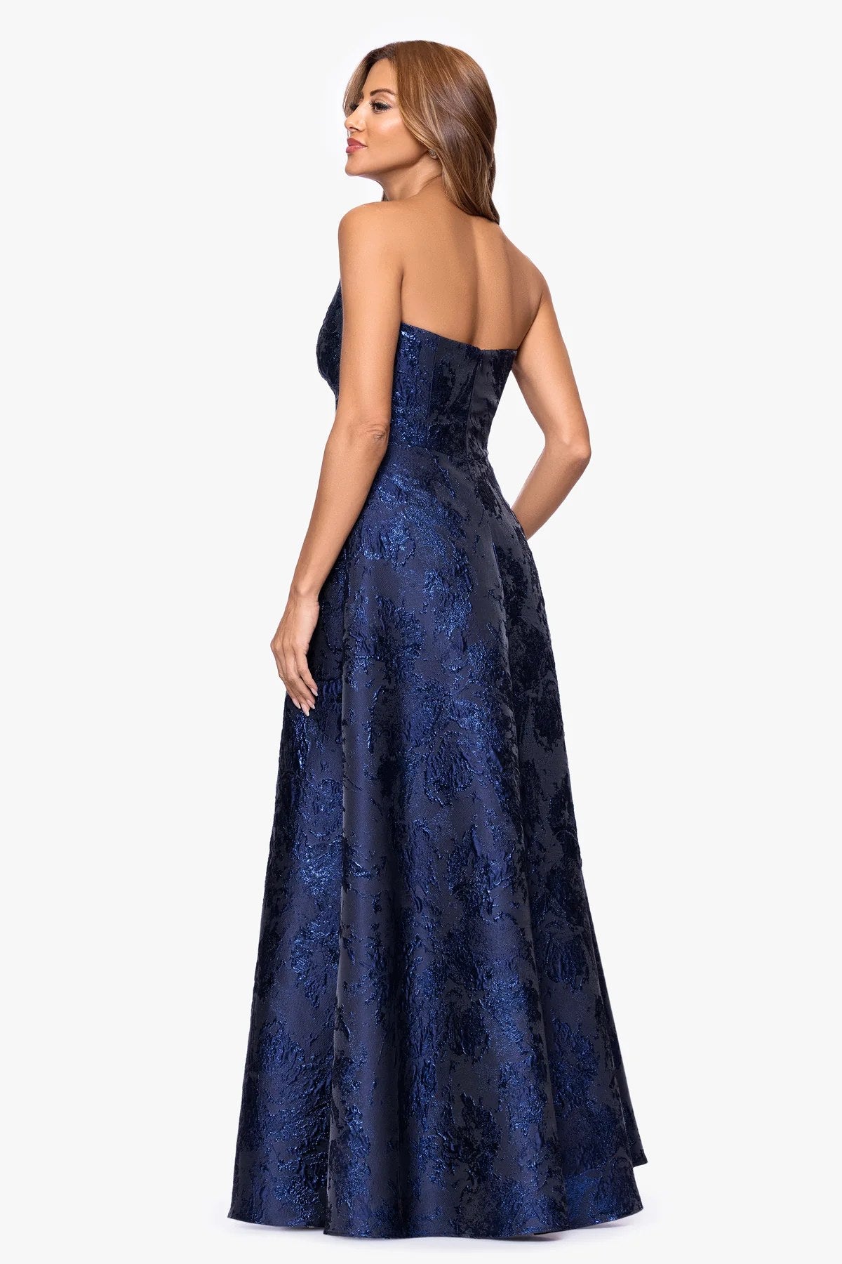 Vestido Longo Jacquard Xscape Azul Marinho - foto 5