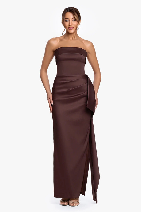 Vestido Longo Drapeado Xscape Marrom - foto 2