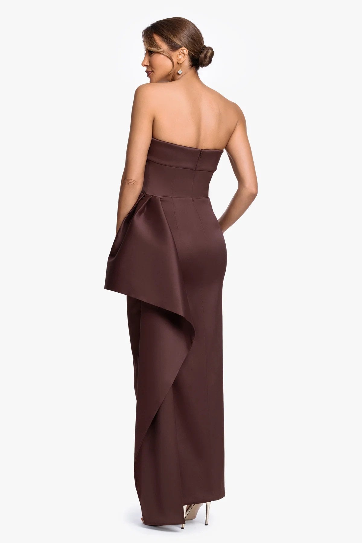 Vestido Longo Drapeado Xscape Marrom - foto 3
