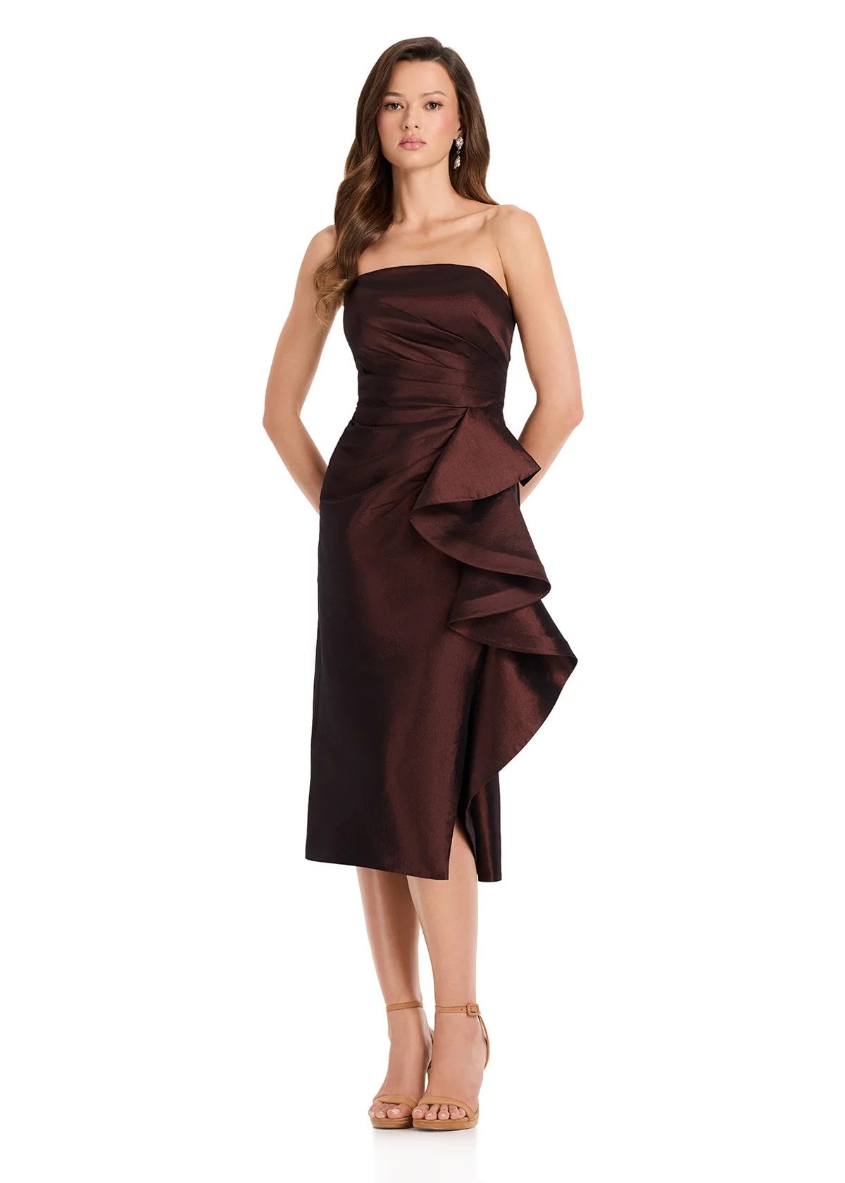 Vestido Midi Tafetá Ashley Lauren Marrom - foto 2