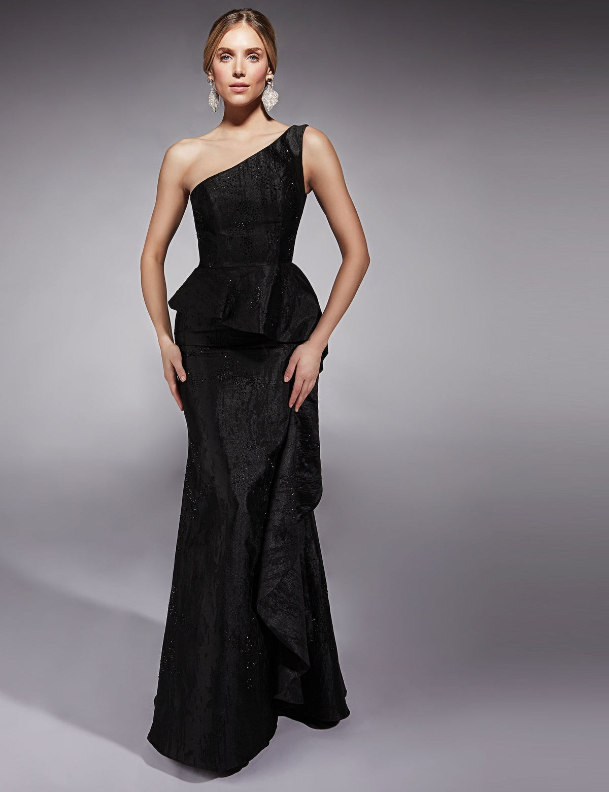 Vestido de Festa Longo Jacquard Peplum Alyce Paris
