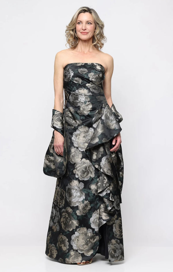 Vestido Longo Jacquard Alex Evenings Preto - foto 2