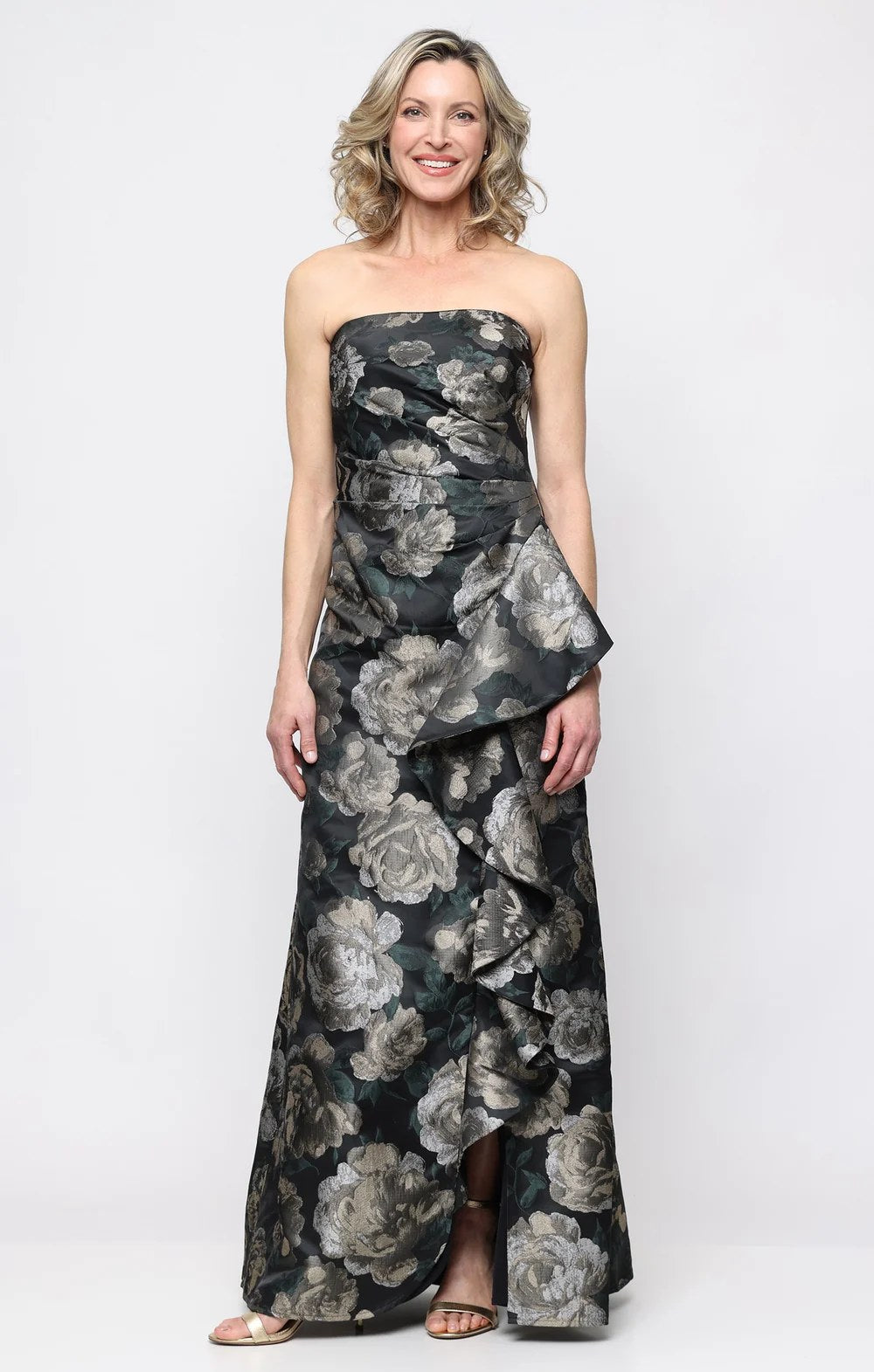 Vestido Longo Jacquard Alex Evenings Preto - foto 4