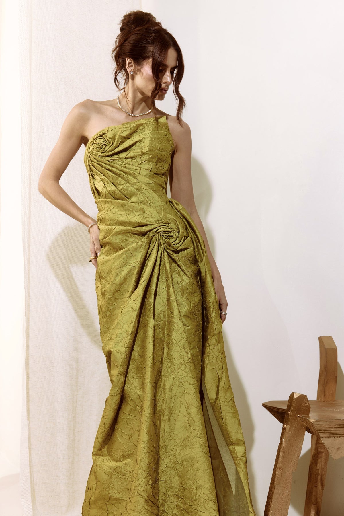 Vestido Longo Drapeado Tarik Ediz Amarelo Espectro - foto 7
