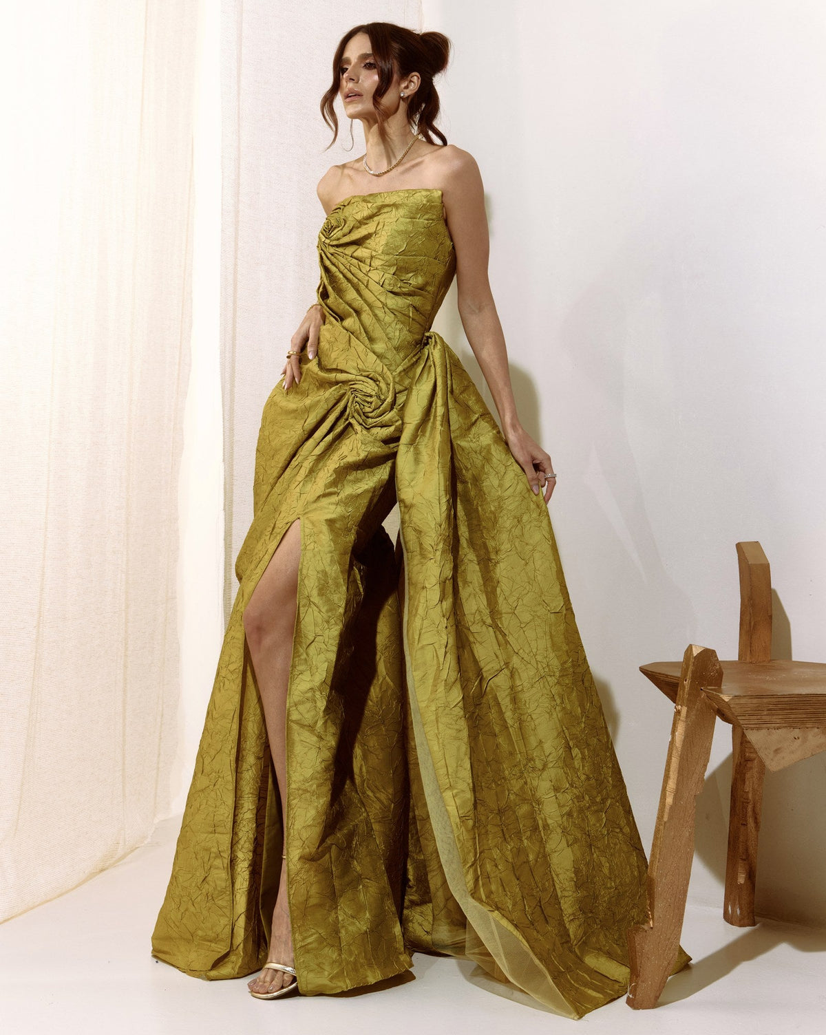 Vestido Longo Drapeado Tarik Ediz Amarelo Espectro - foto 8