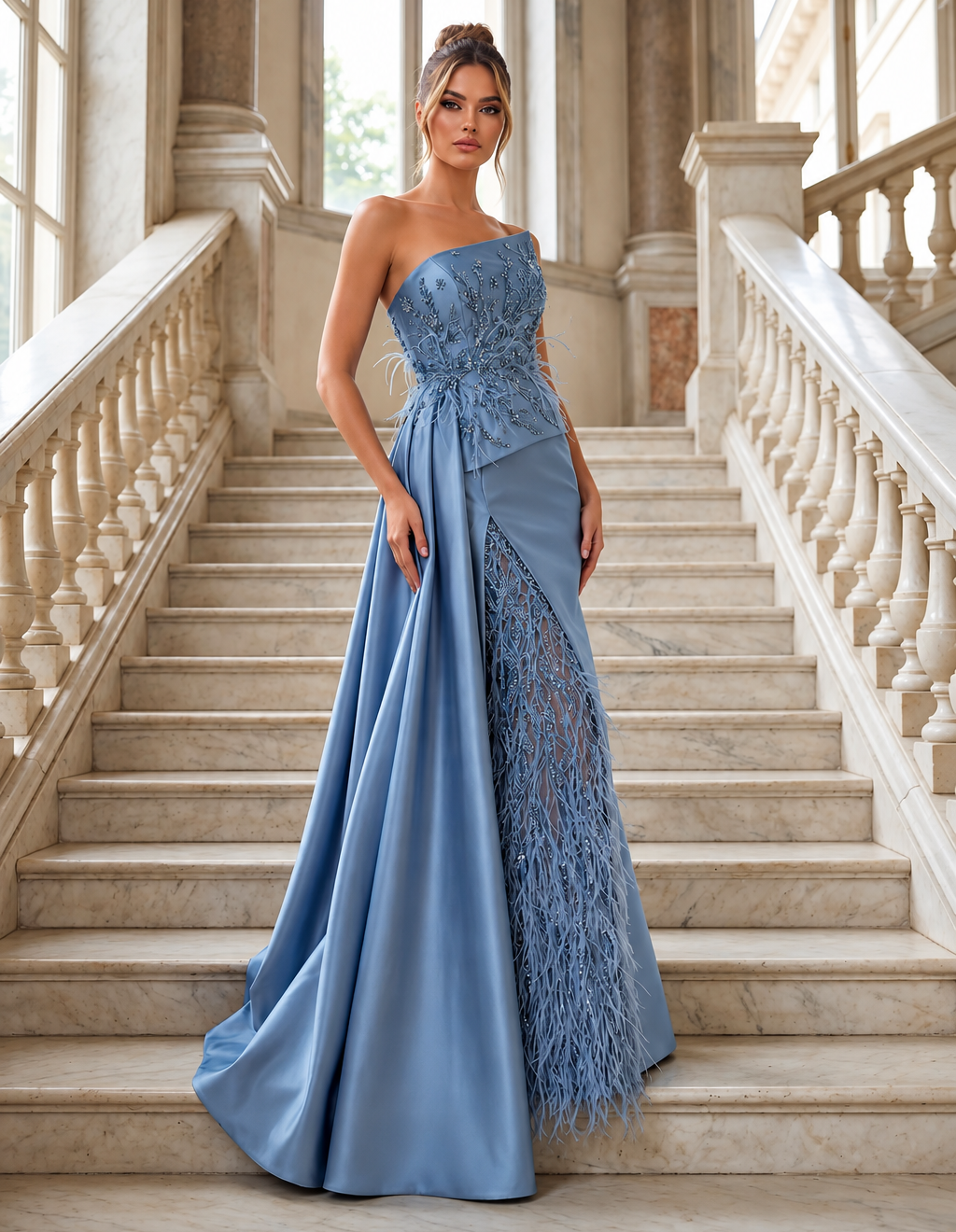 Vestido de Festa Longo Plumas Terani