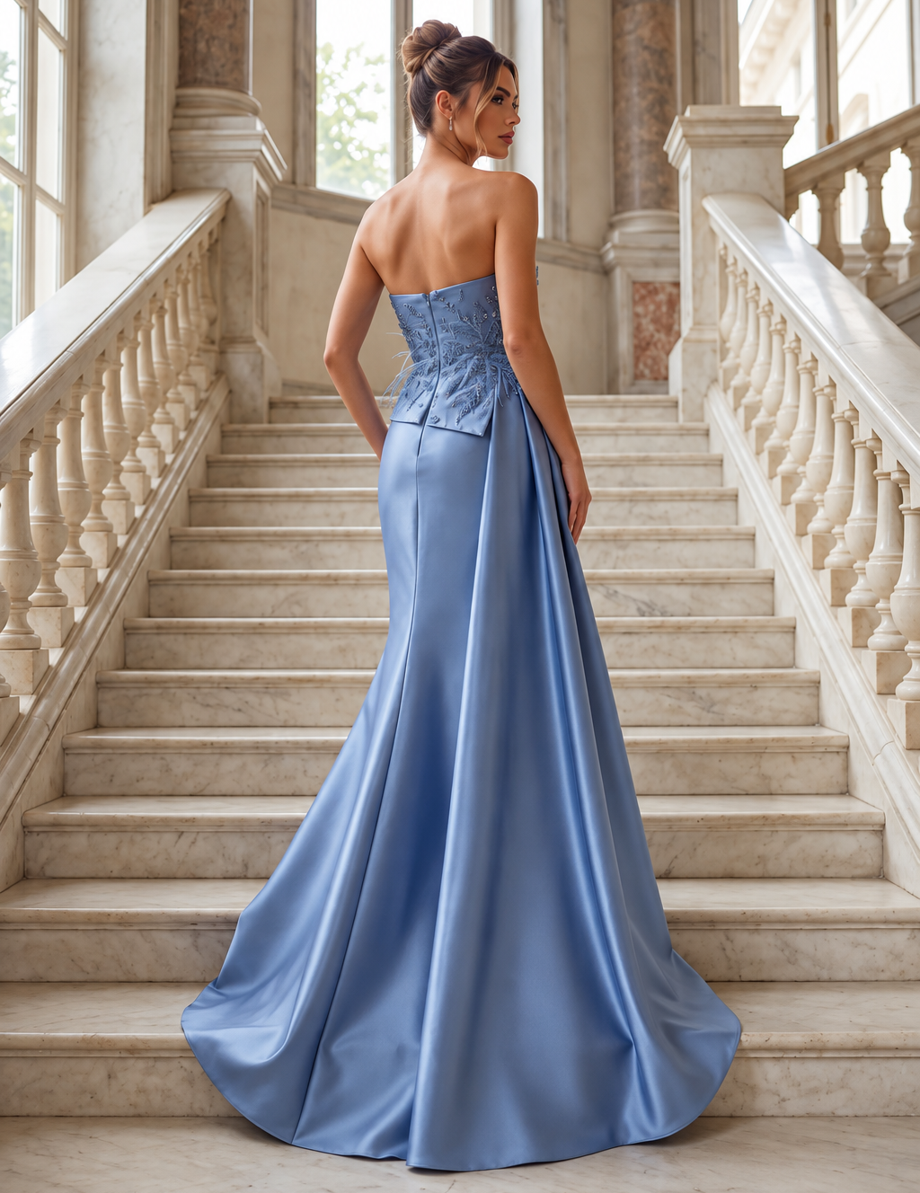Vestido de Festa Longo Plumas Terani