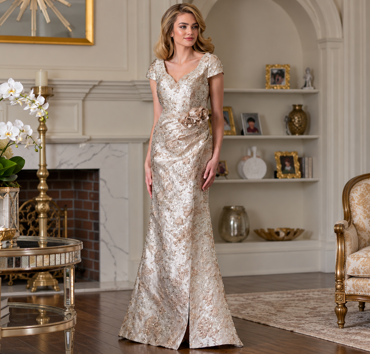 Vestido de Festa Longo Jacquard Colors