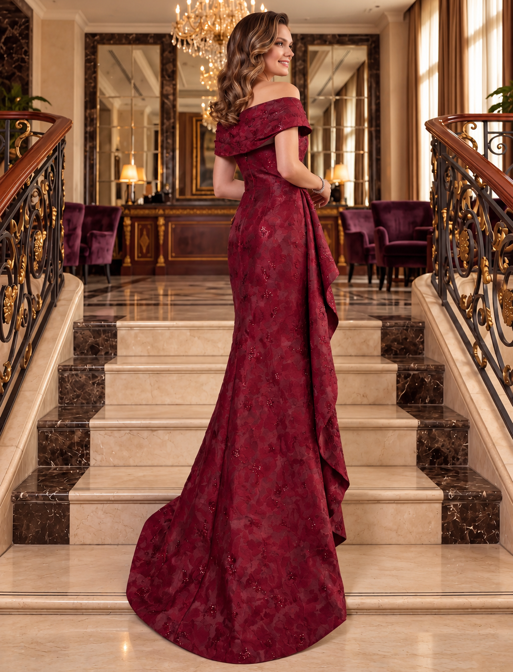 Vestido de Festa Longo Jacquard Terani