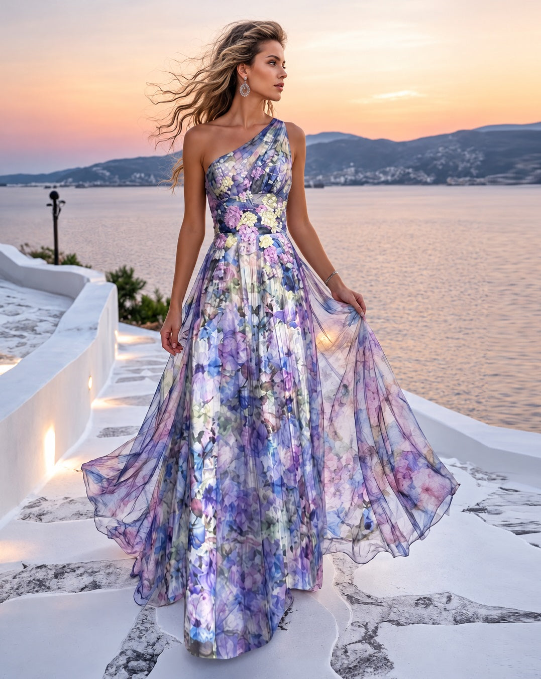 Vestido de Festa Longo Estampado Terani