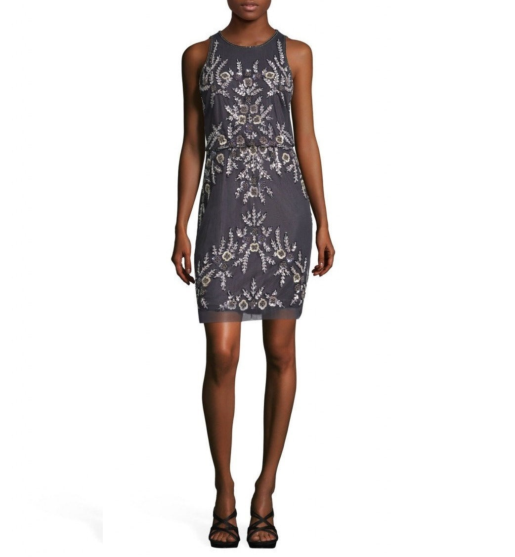 Vestido De Festa Curto Bordado Blusê Adrianna Papell