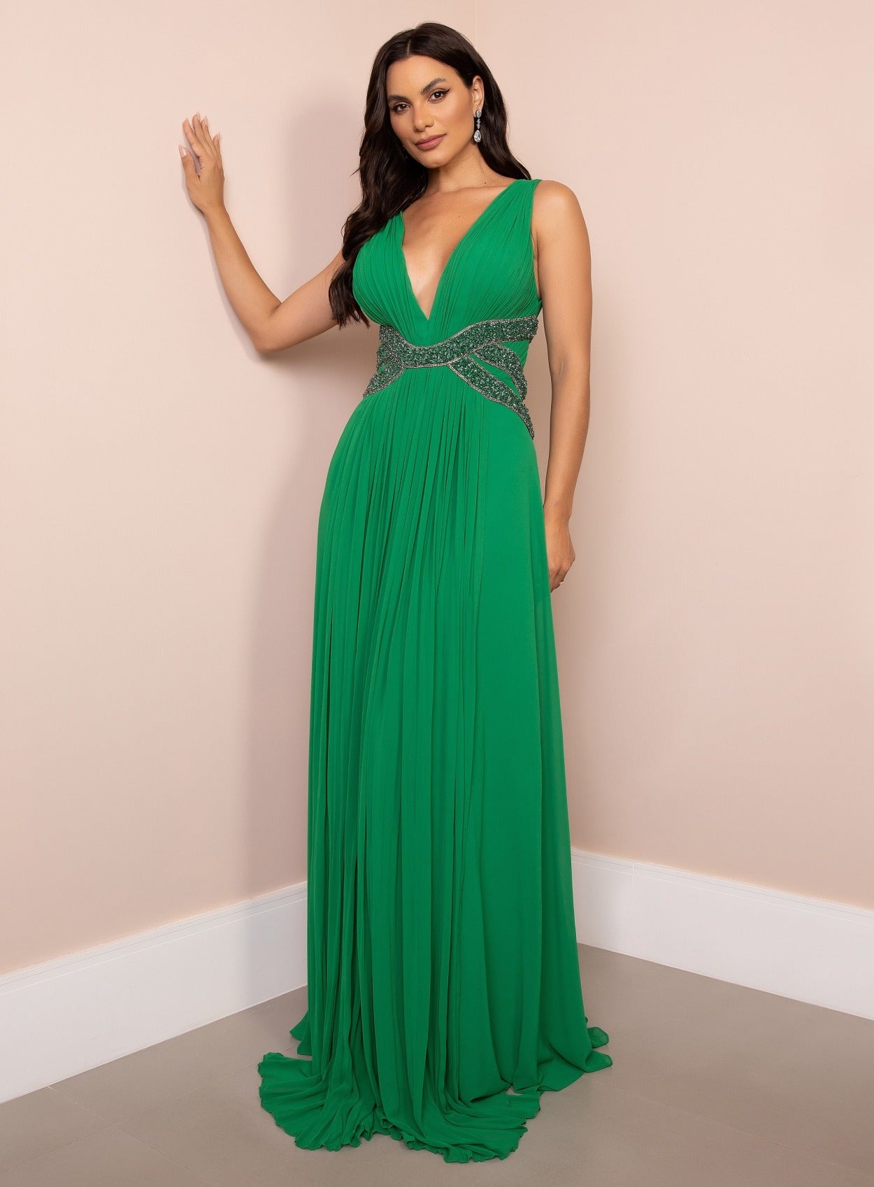Vestido De Festa Longo Bordado Alça Decote V Elizabeth Marques