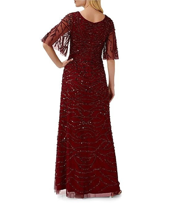 Vestido De Festa Longo Bordado Manga Godê Aidan Mattox
