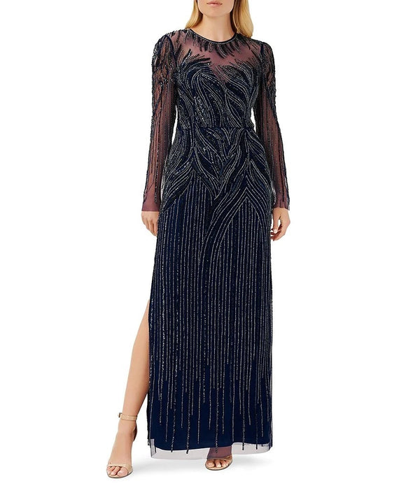 Vestido De Festa Longo Bordado Manga Longa Aidan Mattox